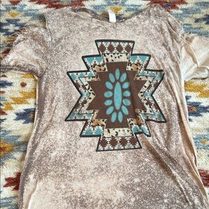 Tultex Tribal Pattern Tee in Brown and Teal